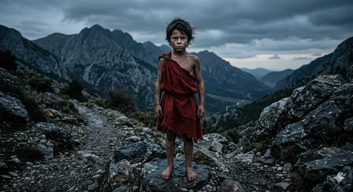 Agogé espartana en el entrenamiento de resistencia de un joven guerrero.