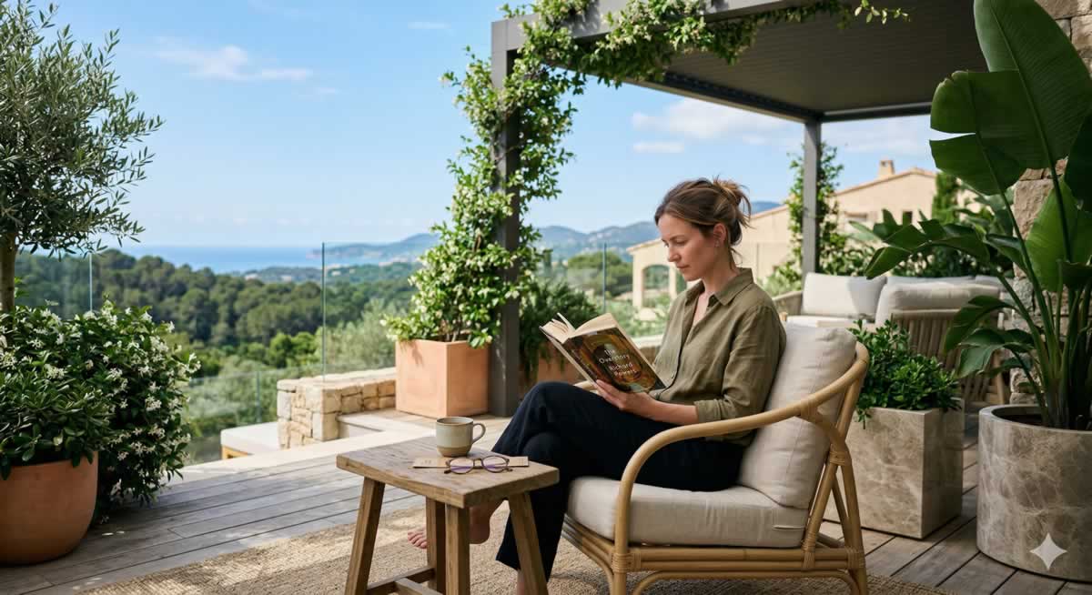 Ayuno de dopamina practicado por una persona leyendo un libro en un entorno natural