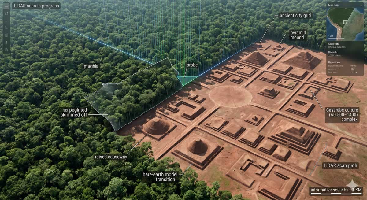 LiDAR en el Amazonas revelando estructuras de una ciudad perdida bajo la selva