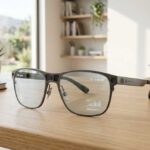 Gafas de Realidad Mixta de diseño minimalista sobre un escritorio moderno