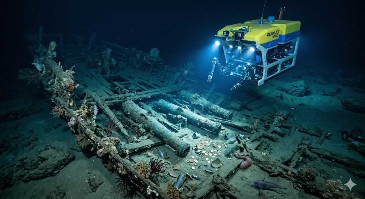 Galeón San José restos del naufragio y cañones de bronce en el fondo del mar