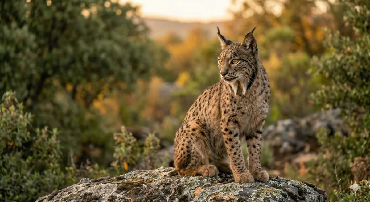 Lince ibérico adulto en su hábitat natural del monte mediterráneo