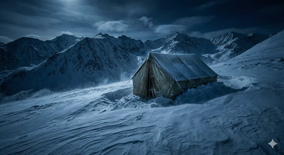 Paso Dyatlov recreación de la tienda de campaña en la ladera de la montaña
