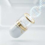 La píldora de la longevidad: ¿Estamos cerca de "frenar" el reloj biológico humano? La píldora de longevidad representada como una cápsula avanzada con ADN brillante